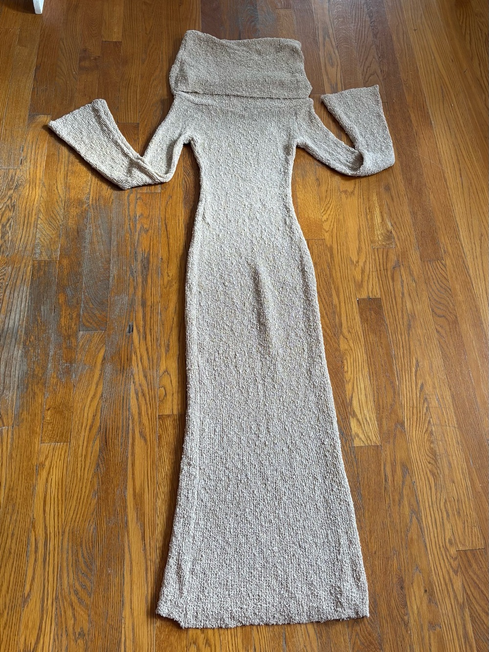 Meshki brand new Beige Off-Shoulder Knit Maxi Dress